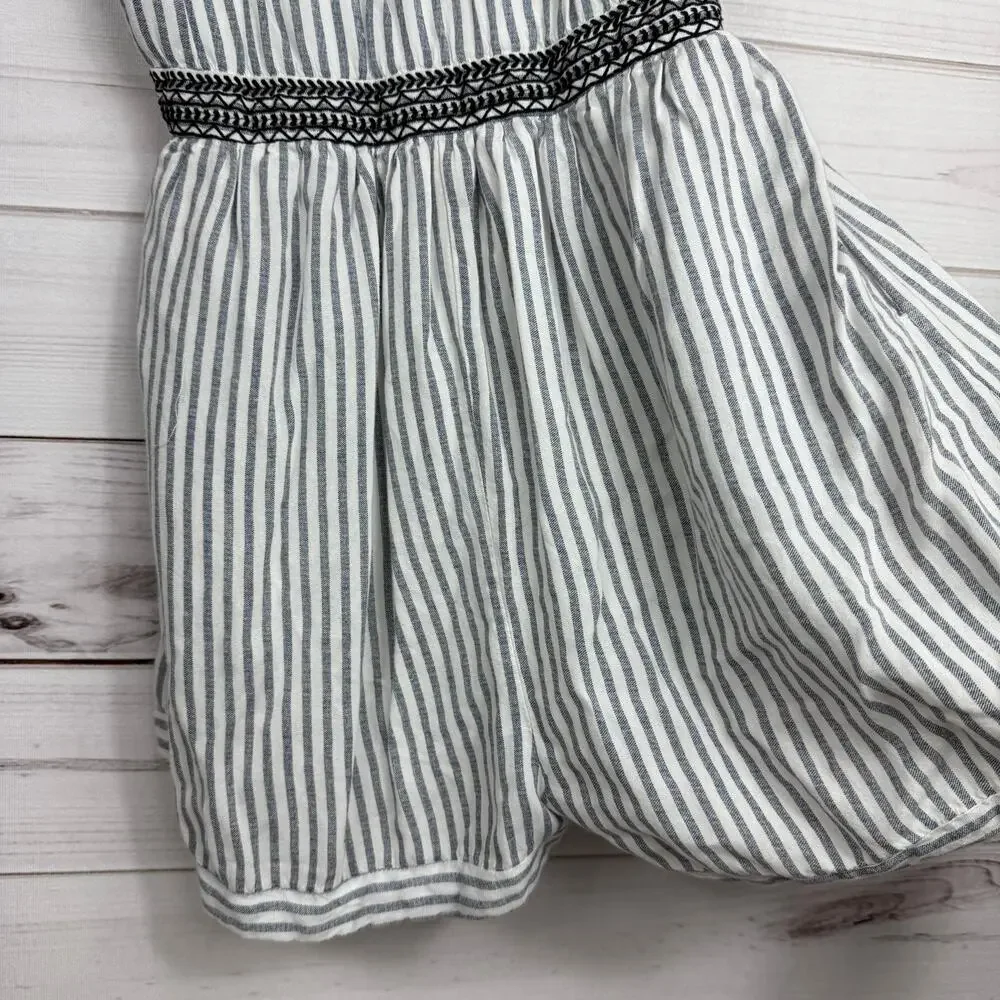 Japna‎ Womens Romper S Blue White Striped Embroidered Sleeveless V-Neck